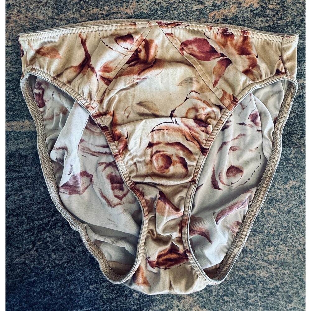 VICTORIA'S Secret Brief Rust Roses SSS Hi Cut Panties Second Skin Satin L NWT
